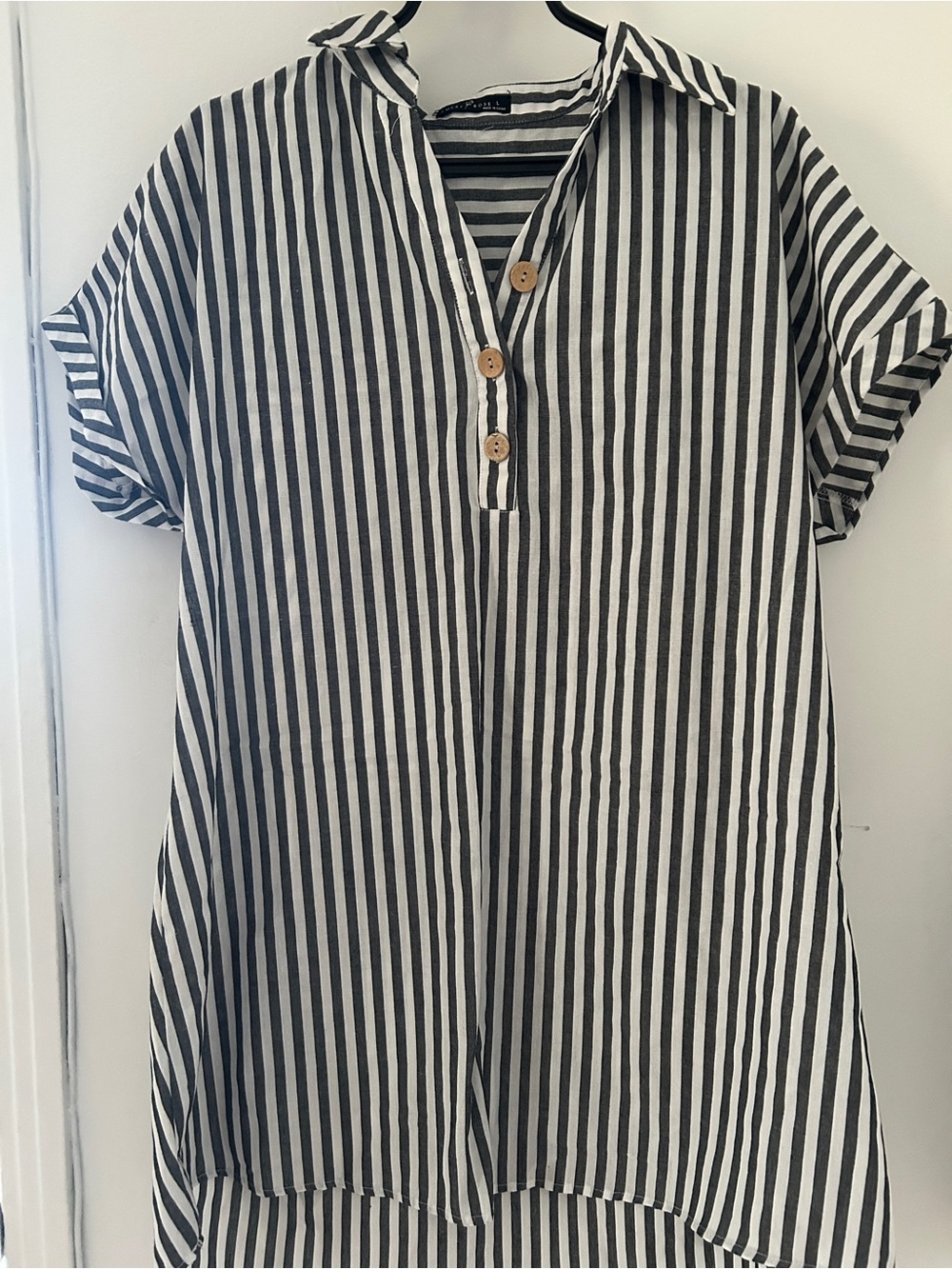 Striped Blue and White Short Sleeve Shirt Dress